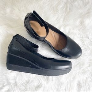 Clarks Artisan Black Leather Platform Wedge Shoes Size 10